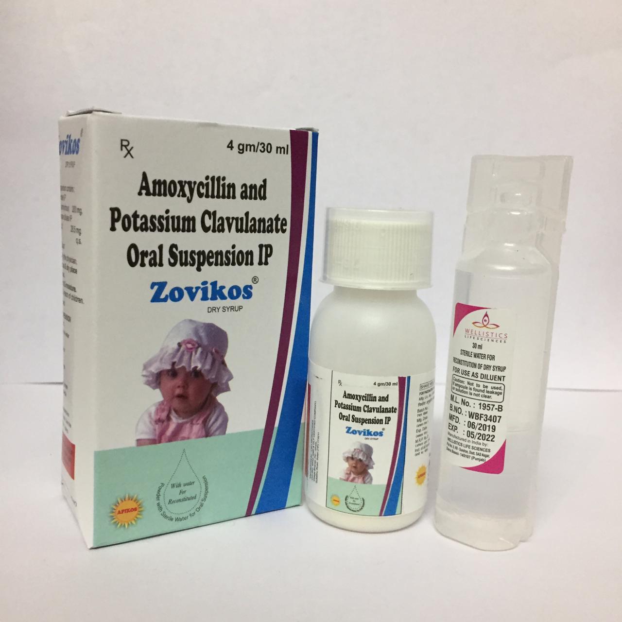 Product Name: ZOVIKOS, Compositions of ZOVIKOS are Amoxycillin and Potassium Clavulanate Oral Suspension IP - Apikos Pharma