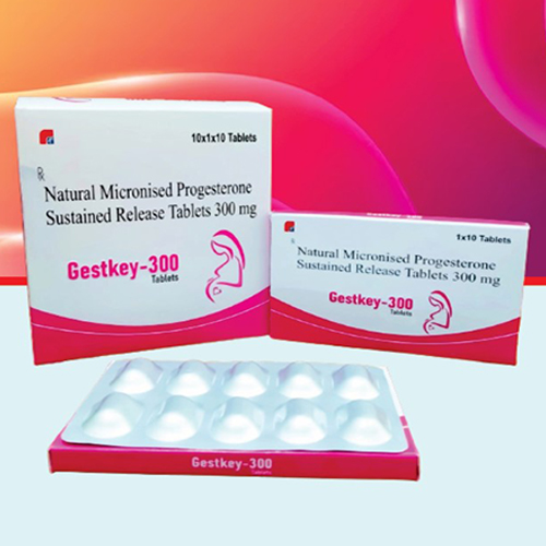 Product Name: Gestkey 300, Compositions of Gestkey 300 are Natural Micronised Progesterone Sustained Release Tablets 300mg - Healthkey Life Science Private Limited