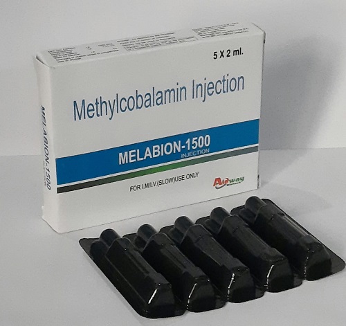 Product Name: Melabion 2500, Compositions of Melabion 2500 are MehtylCobalamin Injection - Aidway Biotech