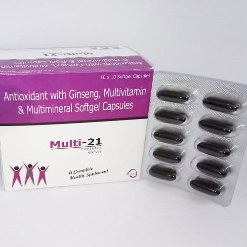 Product Name: Multi 21, Compositions of Antioxidant with Ginseg,Multivitamin & Multimineral Softgel Capsules are Antioxidant with Ginseg,Multivitamin & Multimineral Softgel Capsules - JV Healthcare