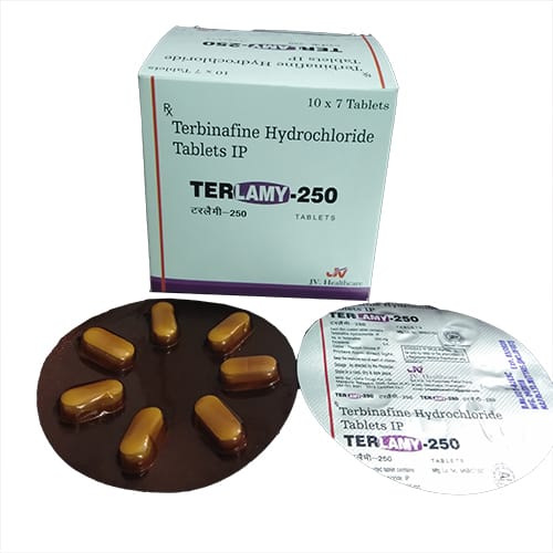Product Name: Terlamy 50, Compositions of Terlamy 50 are Terbinafine Hydrochloride Tablets IP - JV Healthcare