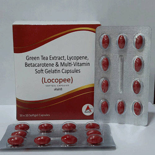 Product Name: Locopee, Compositions of Locopee are Green Tea Extract Lycopene Betacarotene & Multi Vitamin Soft Gelatin - Asterisk Laboratories