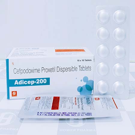 Product Name: Adicep 200, Compositions of Adicep 200 are Cefpodoxime Proxetil Dispersible Tablets - Hower Pharma Private Limited