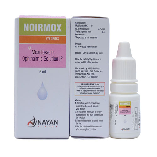 Product Name: Noirmox, Compositions of Noirmox are Moxifloxacin & Opithalmic Solution IP - Arlak Biotech