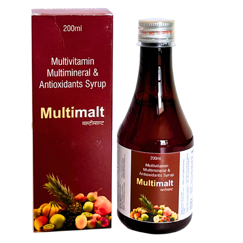 Product Name: Multimalt, Compositions of Multimalt are Multivitamin, Multimineral and Antioxidants Syrup - Glenvox Biotech Private Limited