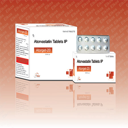 Product Name: Atorget 20, Compositions of Atorget 20 are Atrovastatin Tablets IP - Elkos Healthcare Pvt. Ltd