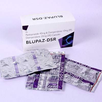 Product Name: Blupaz dsr, Compositions of Blupaz dsr are Pantoprazole 40 mg & Domperidone 10 mg Capsules - Bluewaterresearch