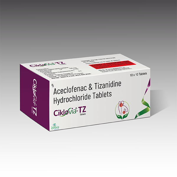 Product Name: Ciklovia TZ, Compositions of Ciklovia TZ are Aceclofenac & Tizanidine Hydrochloride tablets - Zynovia Lifecare
