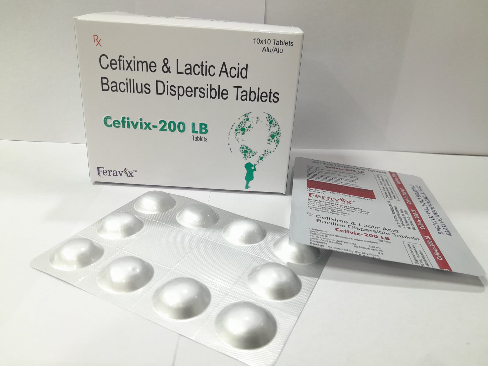 Product Name: CEFIVIX 200 LB Tablets, Compositions of CEFIVIX 200 LB Tablets are CEFIXIME 200MG, LACTIC ACID BACILLUS 60M - Feravix Lifesciences