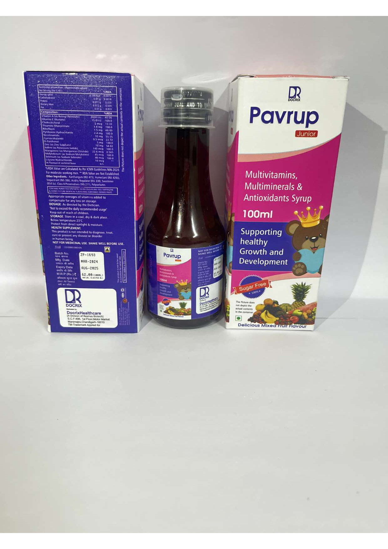 Product Name: Pavrup, Compositions of Pavrup are Multivitamins  Multiminerals & Antioxidants Syrup - Docrix Healthcare