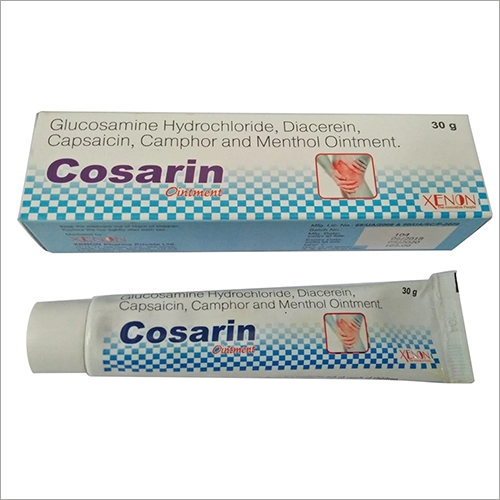 Product Name: Cosarin, Compositions of Cosarin are Glucosamine-Hydrochloride-Diacerein-Capsaicin-Camphor-Menthol-Ointment - Xenon Pharma Pvt. Ltd