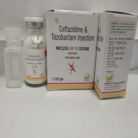 Product Name: Mczid XP 1.125 GM, Compositions of Mczid XP 1.125 GM are Ceftazidime & Tazobactam Injection - Biotanic Pharmaceuticals