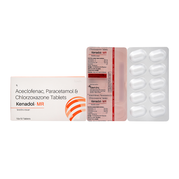 Product Name: KENADOL MR, Compositions of Aceclofenac 100 mg + Paracetamol 325 mg + Chlorzoxazone 250 mg. are Aceclofenac 100 mg + Paracetamol 325 mg + Chlorzoxazone 250 mg. - Fawn Incorporation