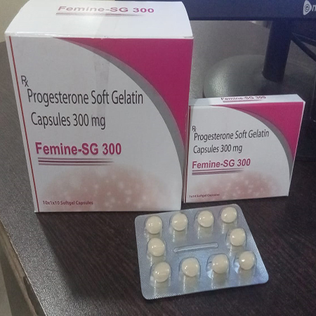Product Name: Fermine SG 300, Compositions of Progesterone Soft Gelatin Capsules 300mg are Progesterone Soft Gelatin Capsules 300mg - Triglobal Lifesciences (opc) Private Limited