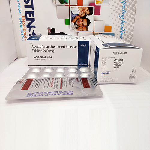 Product Name: ACISTENSA SR TAB, Compositions of ACISTENSA SR TAB are Aceclofenac Sustained Release Tablets 200 - Stensa Lifesciences