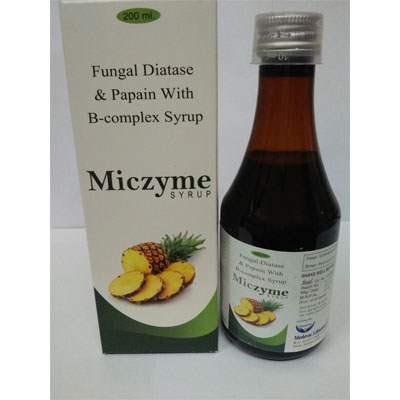 Product Name: Miczyme syrup, Compositions of Miczyme syrup are Fungal Diastase And Papain With B-Complex Syrup. - Cubic Lifesciences Private Limited
