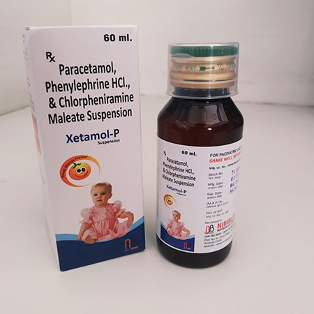 Product Name: Xetamol P, Compositions of Xetamol P are Paracetamol, Phenylephrine HCL, and Chlorpheniramine Maleate Suspension - Nimbles Biotech Pvt. Ltd