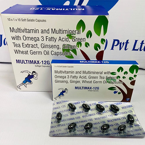 Product Name: MULTIMAX 12G, Compositions of are MULTIVITAMIN AND MULTIMINERAL WITH OMEGA3 FAATTY ACID, GREEN TEA EXTRACT,GINSENG, GINGER, WHEAT GERM OIL CAP - Janus Biotech