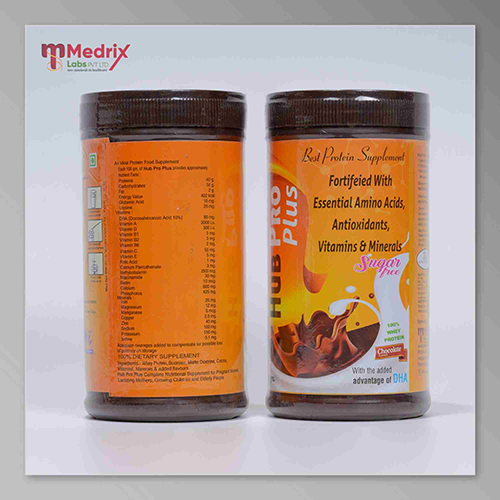 Product Name: HUB PRO PLUS , Compositions of are Fortifeied  with Essential Amino Acids, Antioxidants, Vitamin & Minerals  - Medrix Labs Pvt Ltd