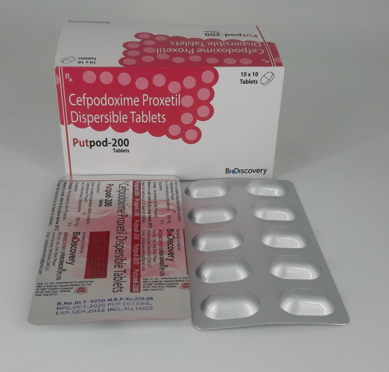 Product Name: Putpod 200, Compositions of Cefpodoxime Proxetil Dispersable Tablets are Cefpodoxime Proxetil Dispersable Tablets - Biodiscovery Lifesciences Pvt Ltd
