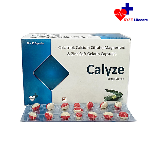 Product Name: Calyze, Compositions of Calyze are Calcitriol  , Calcium Citrate , Magnesium & Zinc Soft Gelatin Capsules  - Ryze Lifecare