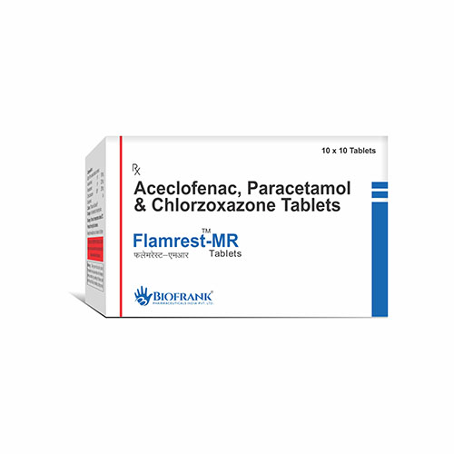 Product Name: Flamrest MR, Compositions of Flamrest MR are Aceclofenac,Paracetamol & Chlorzoxazone Tablets  - Biofrank Pharmaceuticals (India) Pvt. Ltd