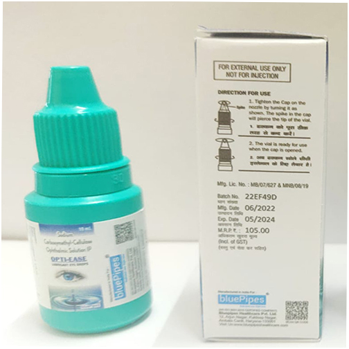 Product Name: OPTI EASE, Compositions of OPTI EASE are Carboxymethyl-Cellulose Ophthalmic Solution IP - Bluepipes Healthcare