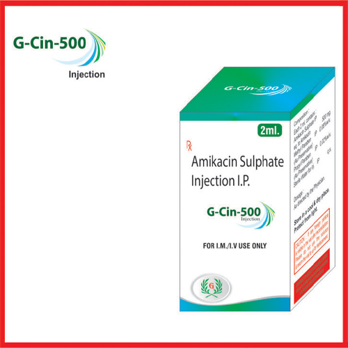 Product Name: G Cin 500, Compositions of G Cin 500 are Amikacin Sulphate Injection IP - Greef Formulations
