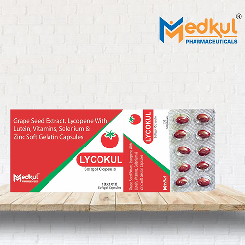 Product Name: Lykokul, Compositions of Lykokul are  Grape Seed Extract,Lycopene with Lutien,Vitamins,Selenium & Zinc Softgel Capsules  - Medkul Pharmaceuticals