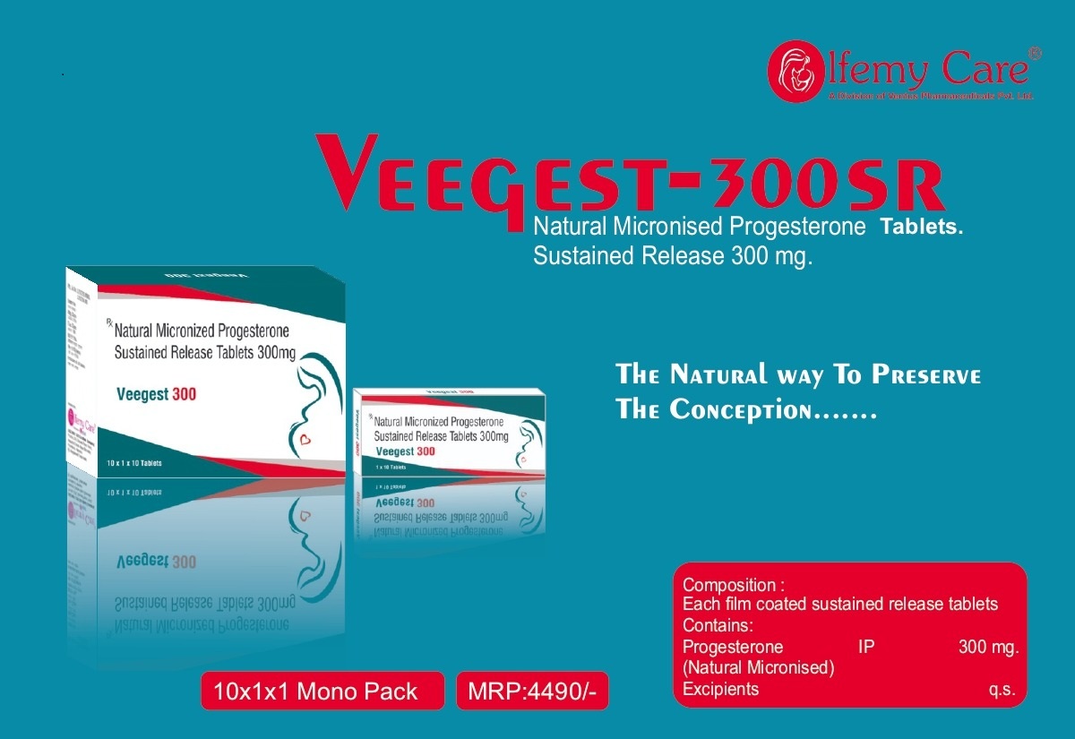 Product Name: Veegest 300 SR, Compositions of Veegest 300 SR are Natural  Micronized Progestterone tablets - Olfemy Care