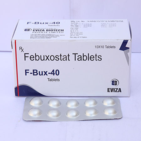 Product Name: F Bux 40, Compositions of F Bux 40 are Febuxostat Tablets - Eviza Biotech Pvt. Ltd