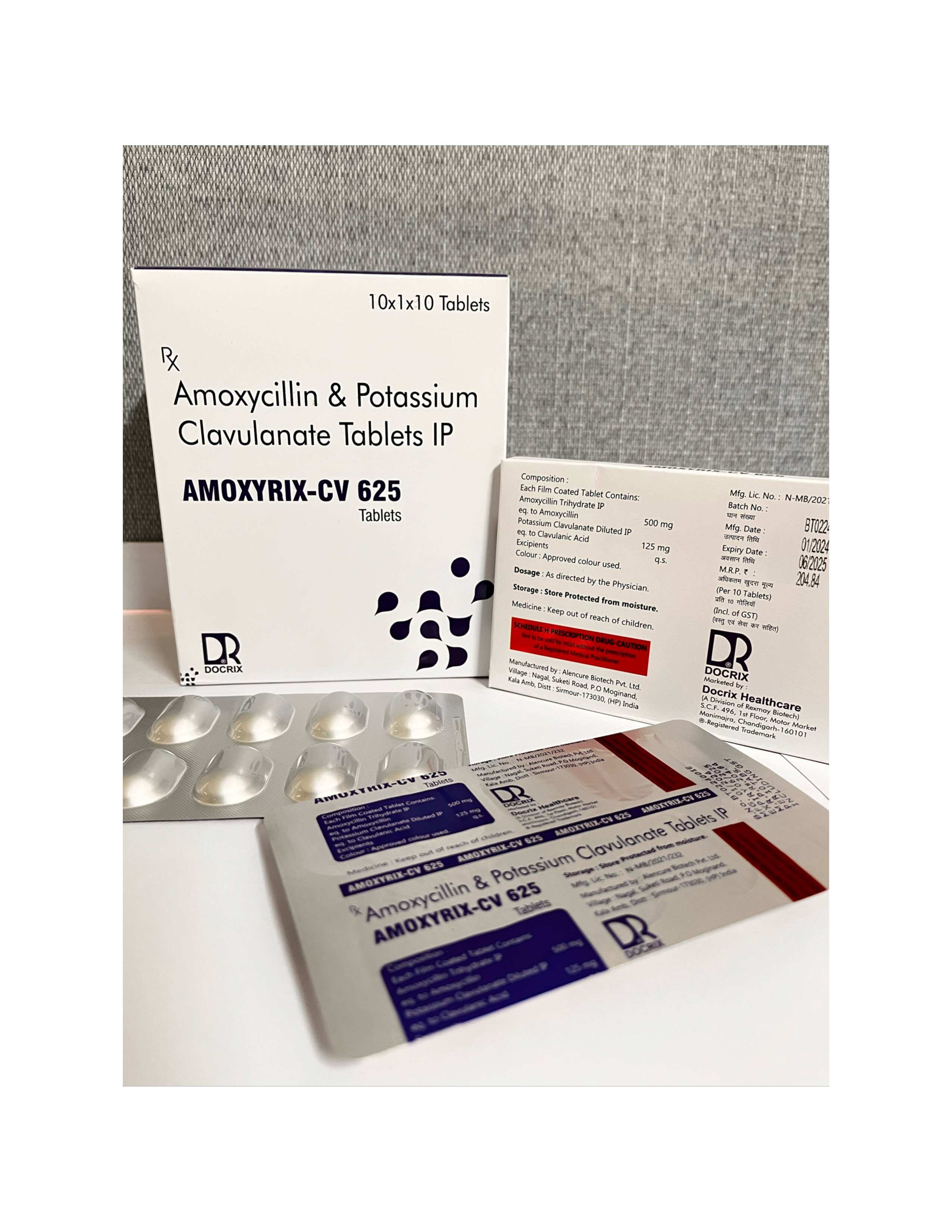 Product Name: Amoxyrix CV 625 , Compositions of Amoxyrix CV 625  are Amoxycilin & Potassium Clavulanate Tablets IP - Docrix Healthcare