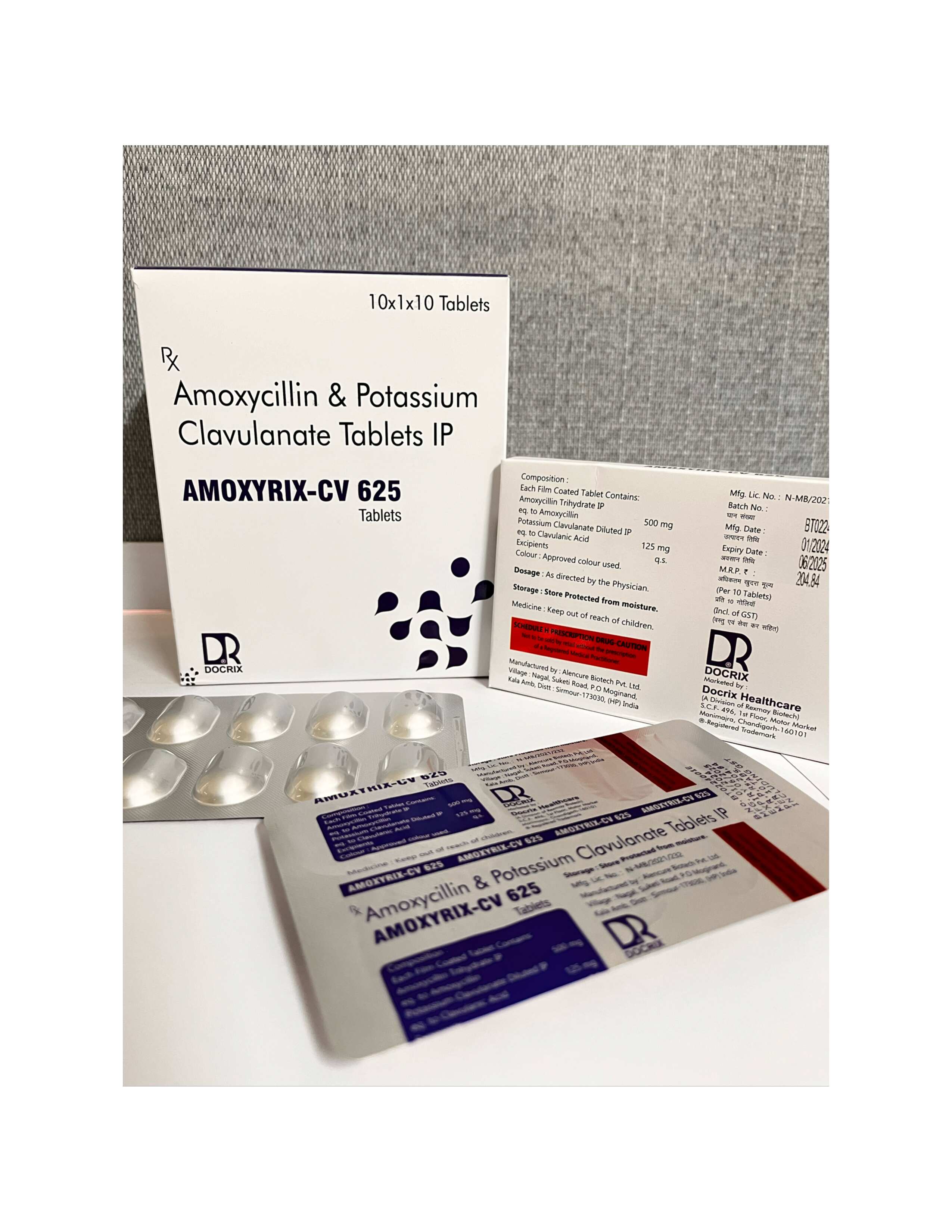 Product Name: Amoxyrix CV 625, Compositions of Amoxyrix CV 625 are Amoxycilin & Potassium Clavulanate Tablets IP - Docrix Healthcare