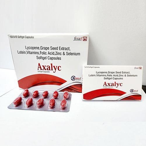 Product Name: Axalyc, Compositions of Axalyc are Lycopene, Grape Seed Extract, Lutein, Vitamins, Folic Acid, Zinc & Selenium Softgel Capsules - Bkyula Biotech