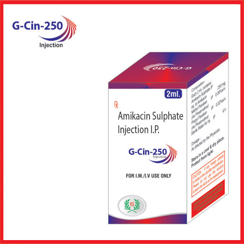 Product Name: G CIN 250, Compositions of G CIN 250 are Amikacin Sulphate Injection IP - Greef Formulations