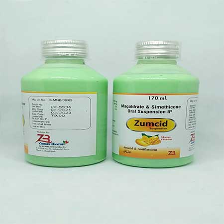 Product Name: Zumcid, Compositions of Zumcid are magaldrate and simethicone oral suspension IP - Zumax Biocare
