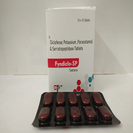 Product Name: Fyndiclo SP, Compositions of Fyndiclo SP are Diclofenac Potassium & Paracetamol Serratiopeptidase Tablets - Cassopeia Pharmaceutical Pvt Ltd