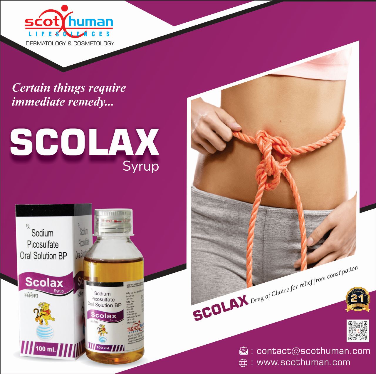 Product Name: Scolax, Compositions of Scolax are Sodium Picosulphate Oral Solution BP - Pharma Drugs and Chemicals