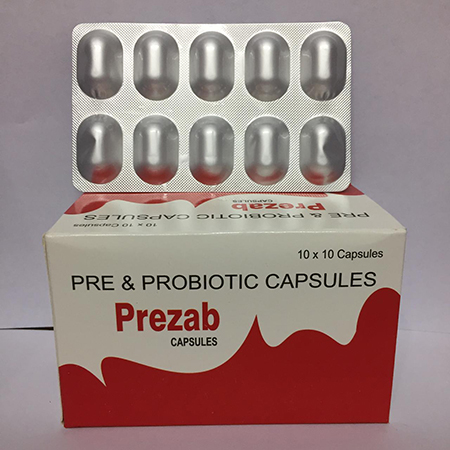 Product Name: PREZAB, Compositions of PREZAB are Pre & Probiotic Capsules - Apikos Pharma