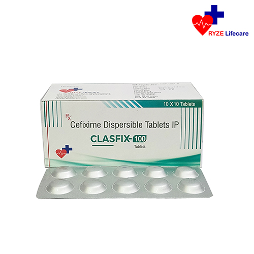 Product Name: CLASFIX 100, Compositions of CLASFIX 100 are Cefixime Dispersible Tablets IP  - Ryze Lifecare