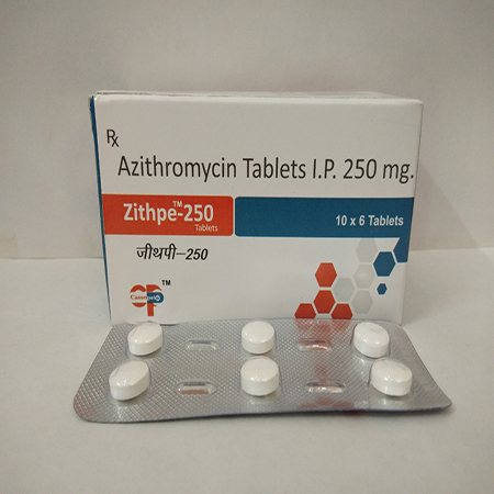 Product Name: Zithpe 250, Compositions of Zithpe 250 are Azithromycin Tablets I.P 250mg - Cassopeia Pharmaceutical Pvt Ltd