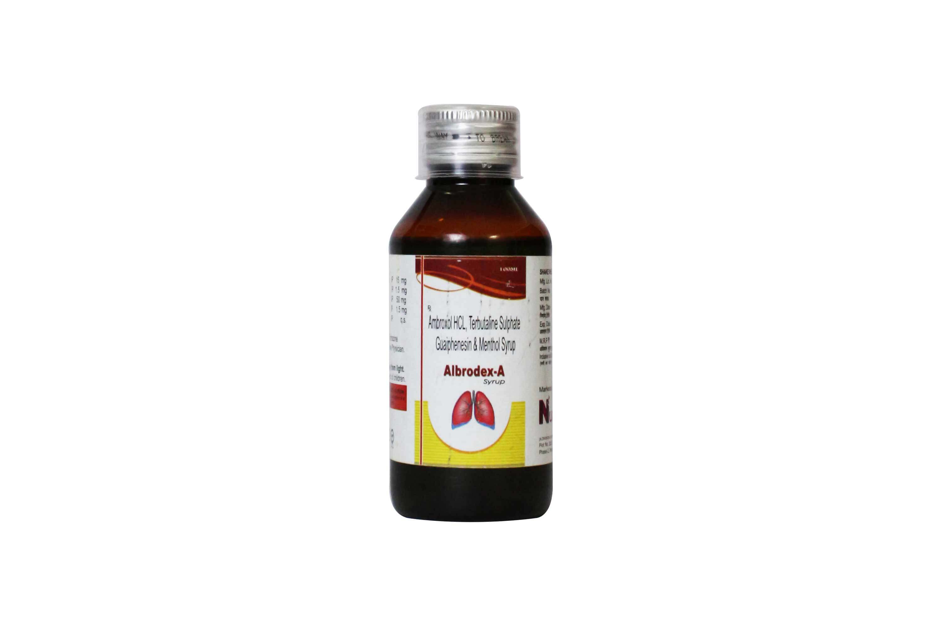 Product Name: Albrodex A, Compositions of Albrodex A are Ambroxol  HCL Terbutaline Sulphate Guaiphenesin & Menthol Syrup - Numantis Healthcare