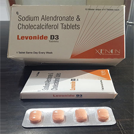 Product Name: Levinide D3, Compositions of Levinide D3 are Sodium Alendronate Cholecalciferol Tablets - Xenon Pharma Pvt. Ltd