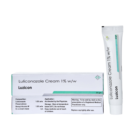 Product Name: LUZICON, Compositions of LUZICON are Luliconazole Cream 1% w/w - Cista Medicorp