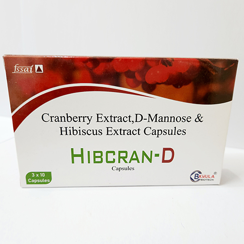 Product Name: Hibcran D, Compositions of Hibcran D are Cranberry Extract, D-Mannose & Hibiscus Extract Capsules - Bkyula Biotech