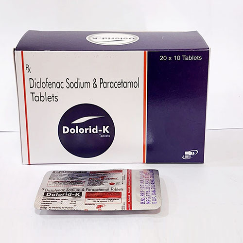 Product Name: Dolorid K, Compositions of Dolorid K are Diclofenac Sodium & Paracetamol Tablet - Pride Pharma