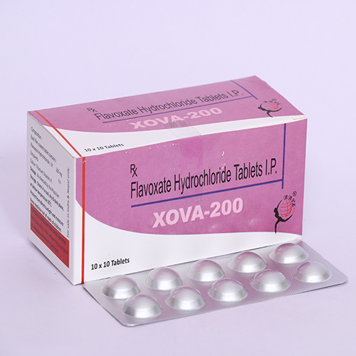 Product Name: XOVA 200, Compositions of XOVA 200 are Flavoxate Hydrochloride Tablets IP - Biomax Biotechnics Pvt. Ltd