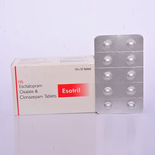 Product Name: Esotril Tablets, Compositions of Esotril Tablets are CLONAZEPAM 5mg, ESCITALOPRAM 10mg - Aeon Remedies