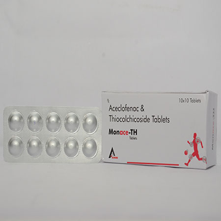 Product Name: MONACE TH, Compositions of MONACE TH are Aceclofenac & Thiocolchicoside Tablets - Alencure Biotech Pvt Ltd