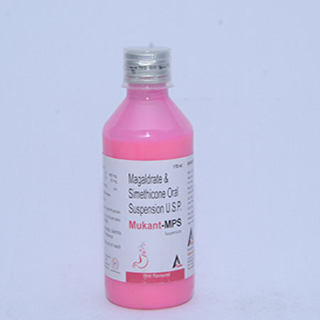 Product Name: MUKANT MPS, Compositions of MUKANT MPS are Magaldrate & Simethicone Oral Suspension USP - Alencure Biotech Pvt Ltd